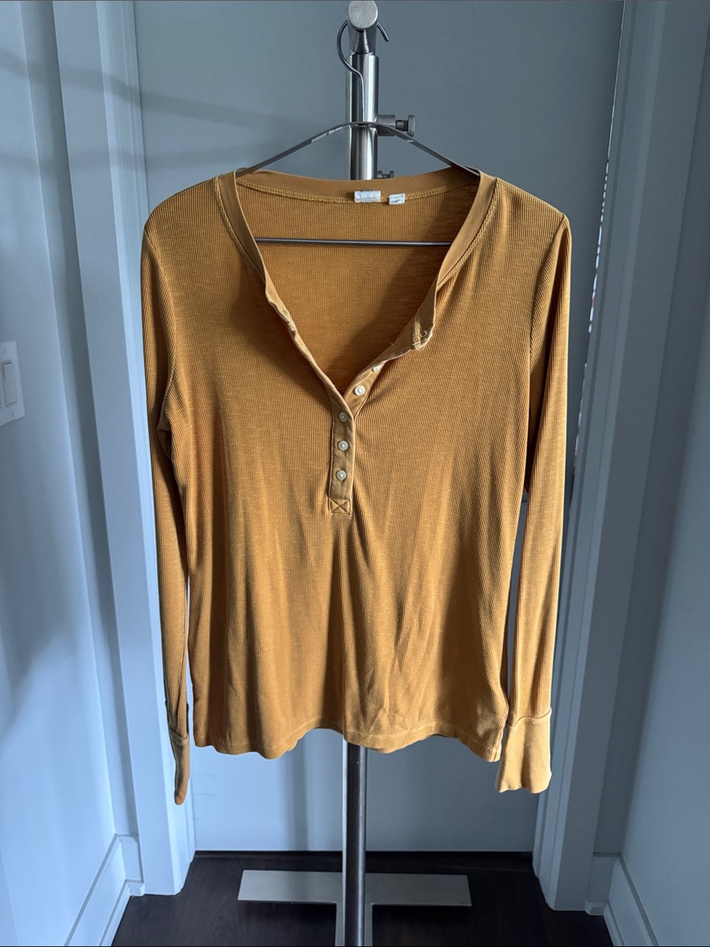 GAP Long Sleeve Henley Top in Mustard Yellow
